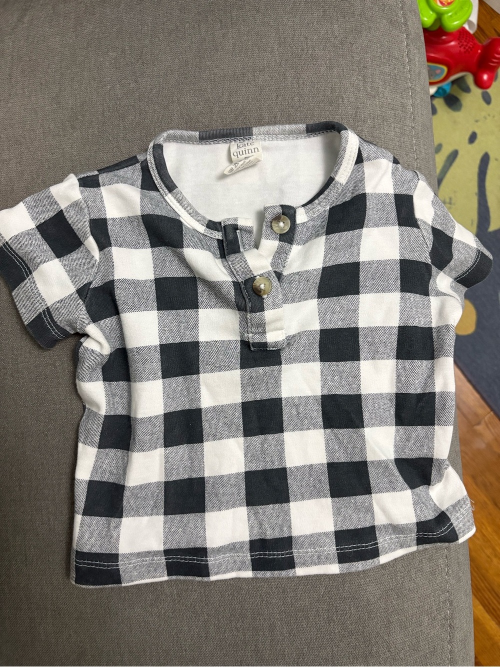 kate quinn Black & White Gingham buffalo check Short-Sleeve Henley Top 12-18
